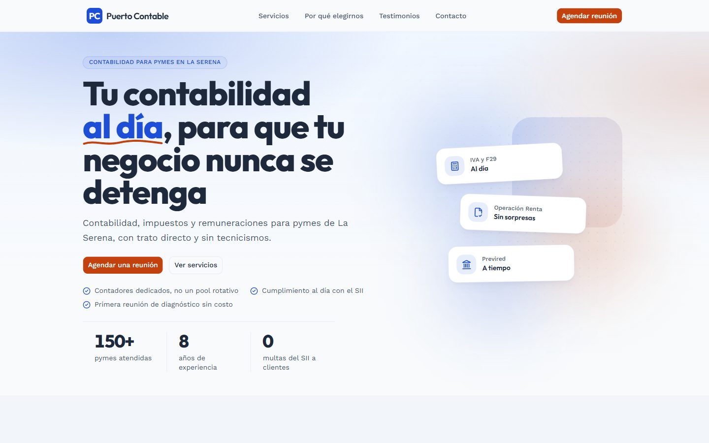 Captura del sitio demo de Puerto Contable, una firma contable ficticia de La Serena.
